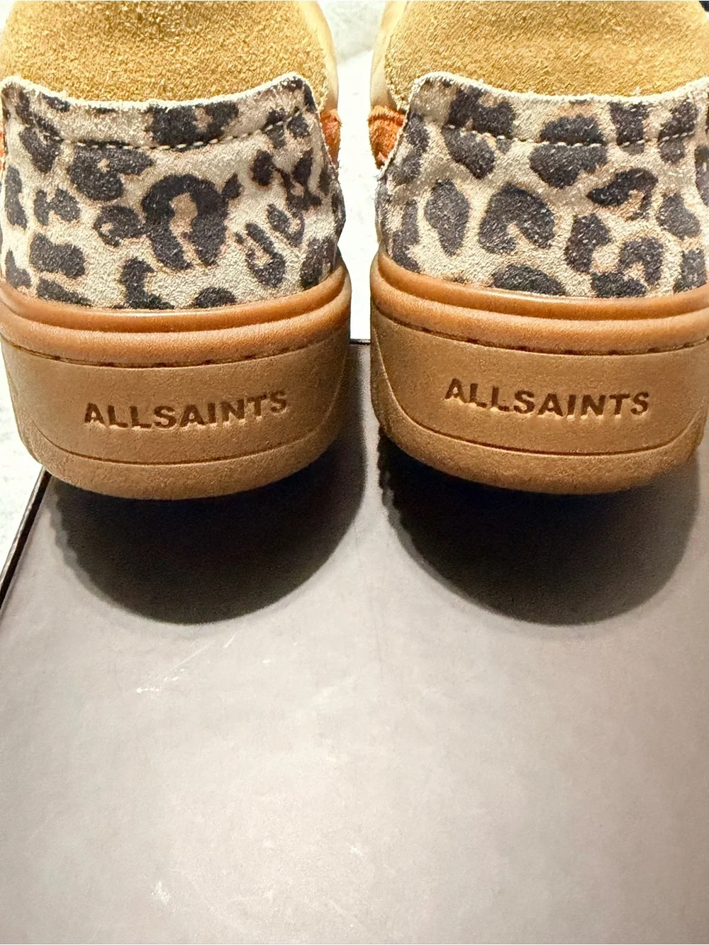 AllSaints Leather Suede Sneakers Leopard Heel Orange Stripe  W042FA VIX W 8